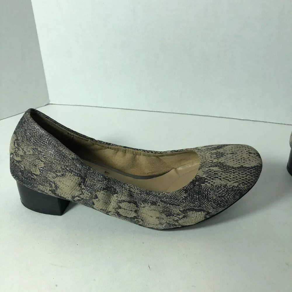 Naturalizer Shoes Block Heel Women Size 9.5 Adeline Snake Print Pumps Leather B4